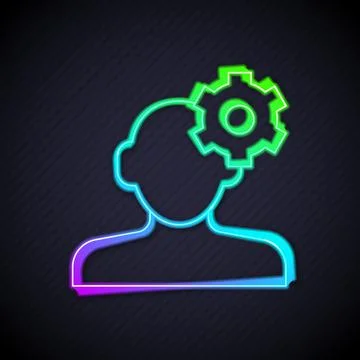 Glowing neon line Solution to the problem in psychology icon isolated on black Illustrazione stock