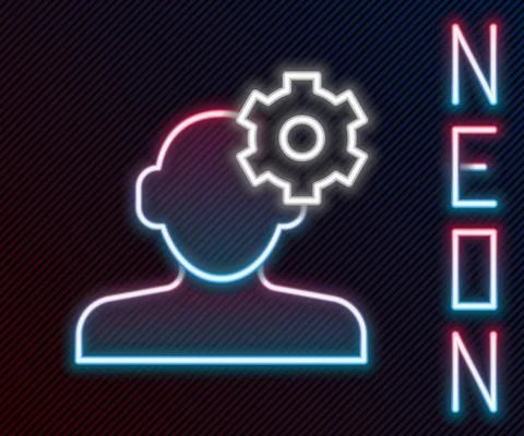 Glowing neon line Solution to the problem in psychology icon isolated on black 스톡 일러스트