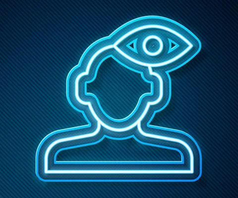 Glowing neon line Solution to the problem in psychology icon isolated on blue Stock Illustration