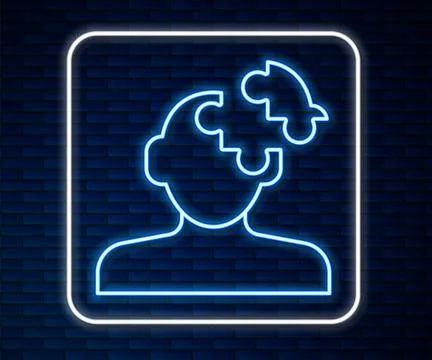 Glowing neon line Solution to the problem in psychology icon isolated on brick Illustrazione stock