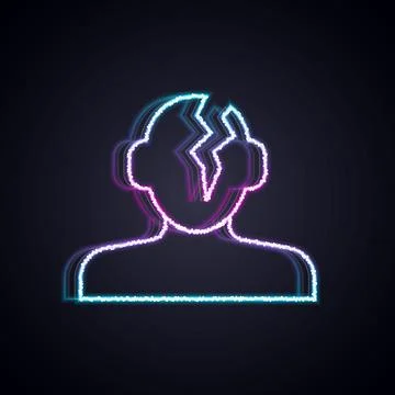 Glowing neon line Solution to the problem in psychology icon isolated on blac Illustrazione stock