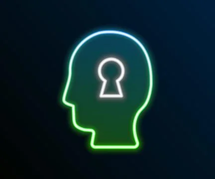 Glowing neon line Solution to the problem in psychology icon isolated on blac Illustrazione stock