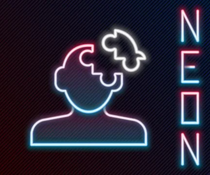 Glowing neon line Solution to the problem in psychology icon isolated on black Illustrazione stock