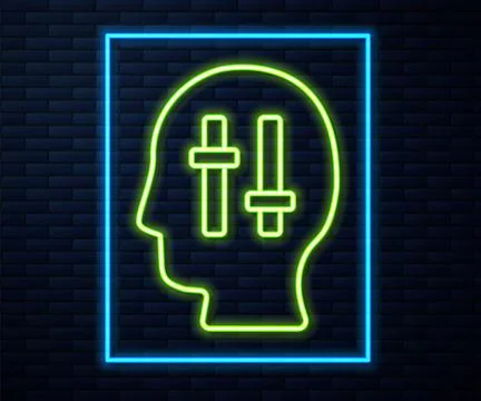 Glowing neon line Solution to the problem in psychology icon isolated on brick Stock Illustration