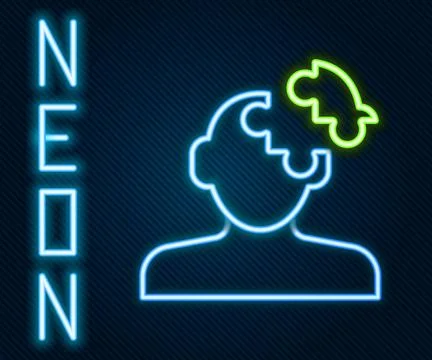 Glowing neon line Solution to the problem in psychology icon isolated on bl.. イラスト素材