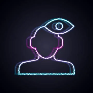 Glowing neon line Solution to the problem in psychology icon isolated on bl.. Illustrazione stock