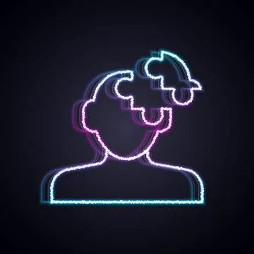 Glowing neon line Solution to the problem in psychology icon isolated on bl.. Illustrazione stock