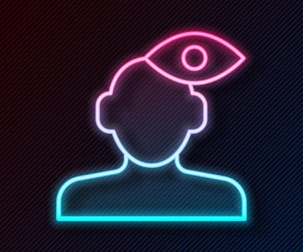 Glowing neon line Solution to the problem in psychology icon isolated on bl.. Illustrazione stock