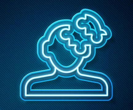 Glowing neon line Solution to the problem in psychology icon isolated on bl.. Illustrazione stock