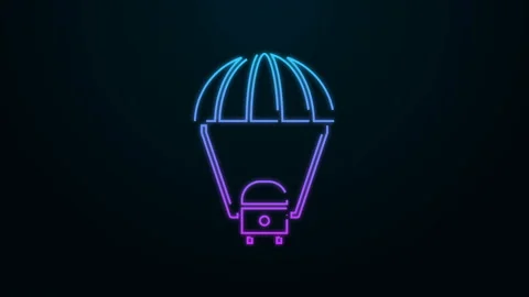 Glowing neon line Space capsule returning to earth via parachute icon isolated Stock Footage 140230754