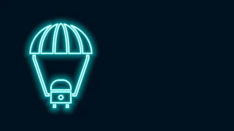 Glowing neon line Space capsule returning to earth via parachute icon isolated Stock Footage 141831228