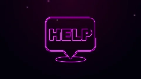 Glowing neon line Speech bubble with text Help icon isolated on black background Stock Footage 154102220