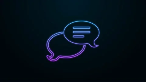 Glowing neon line Speech bubble chat icon isolated on black background. Message Stock Footage 225648629