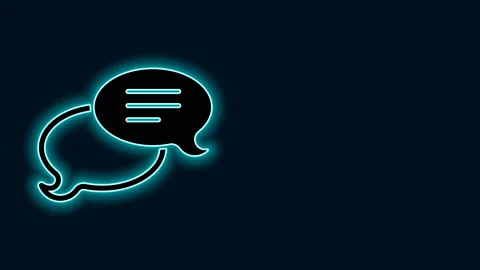 Glowing neon line Speech bubble chat icon isolated on black background. Message Stock Footage 225751451