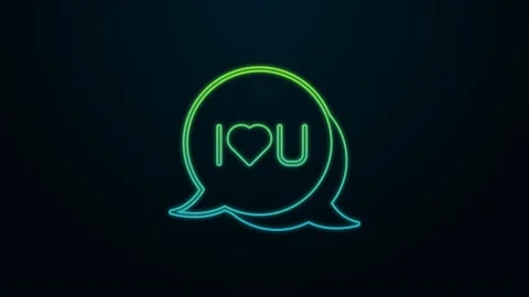 Glowing neon line Speech bubble with text I love you icon isolated on black Stock Footage 225863404