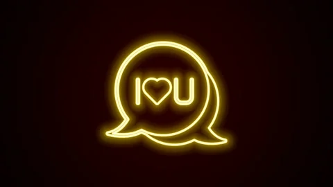 Glowing neon line Speech bubble with text I love you icon isolated on black Stock Footage 225863427