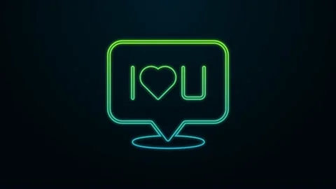 Glowing neon line Speech bubble with text I love you icon isolated on black Stock Footage 225865004