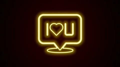 Glowing neon line Speech bubble with text I love you icon isolated on black Stock Footage 225865029