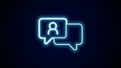 Glowing neon line Speech bubble chat icon isolated on black background. Message Stock Footage 227427520