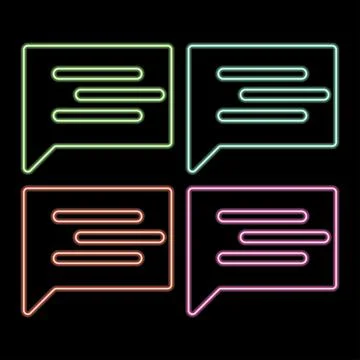 Glowing neon line Speech bubble chat icon isolated on black background. Messa Stock Illustration