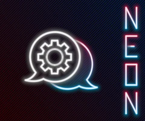 Glowing neon line Speech bubble chat icon isolated on black background. Message イラスト素材