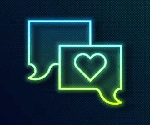 Glowing neon line Speech bubble chat icon isolated on black background. Message Stock Illustration
