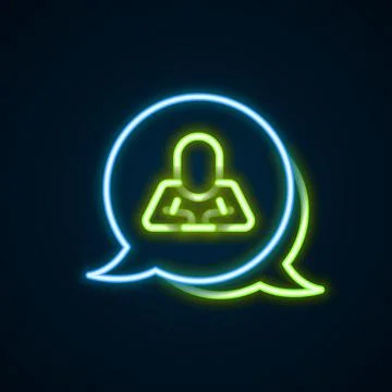 Glowing neon line Speech bubble chat icon isolated on black background. Message Illustrazione stock
