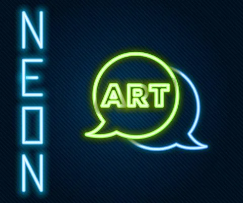 Glowing neon line Speech bubble with text art icon isolated on black background Stock Illustration