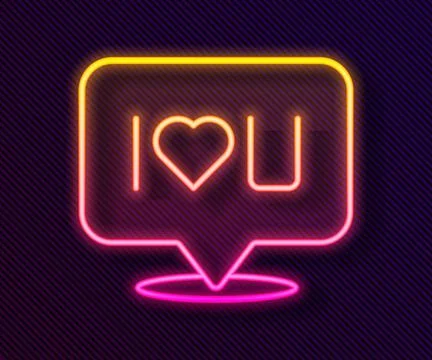 Glowing neon line Speech bubble with text I love you icon isolated on black b Ilustração Stock