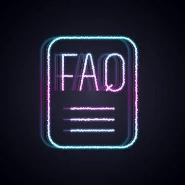 Glowing neon line Speech bubble with text FAQ information icon isolated on .. Stock Illustration