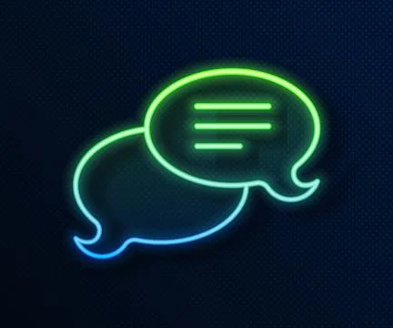 Glowing neon line Speech bubble chat icon isolated on blue background. Mess.. Illustrazione stock