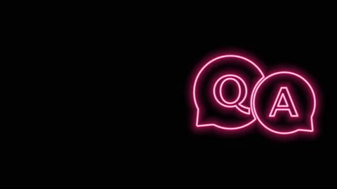 Glowing neon line Speech bubbles with Question and Answer icon isolated on black Stock Footage 140888778