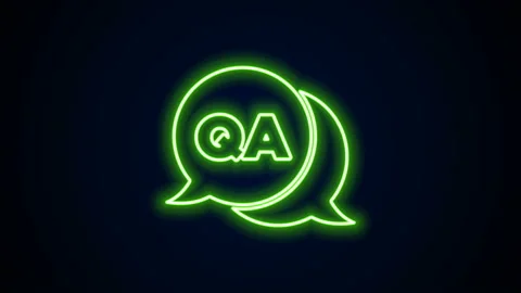 Glowing neon line Speech bubbles with Question and Answer icon isolated on black Stock Footage 142288338