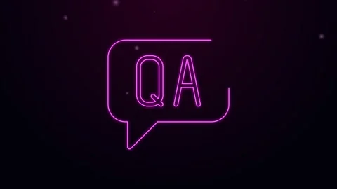 Glowing neon line Speech bubbles with Question and Answer icon isolated on black Stock Footage 168141258
