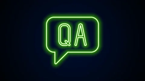 Glowing neon line Speech bubbles with Question and Answer icon isolated on black Stock Footage 168141263