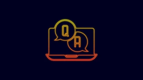 Glowing neon line Speech bubbles with Question and Answer icon isolated on blue Stock Footage 227231327