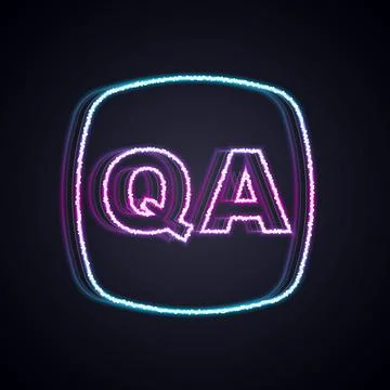 Glowing neon line Speech bubbles with Question and Answer icon isolated on black Stock Illustration