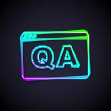 Glowing neon line Speech bubbles with Question and Answer icon isolated on black Stock Illustration