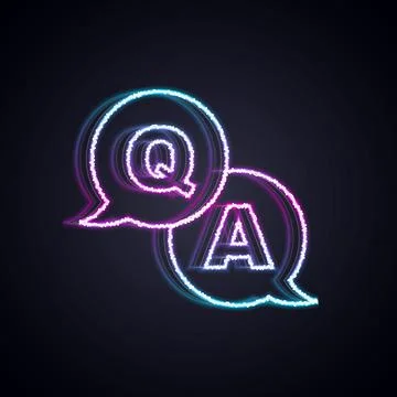 Glowing neon line Speech bubbles with Question and Answer icon isolated on black イラスト素材