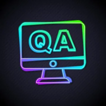 Glowing neon line Speech bubbles with Question and Answer icon isolated on black Illustrazione stock