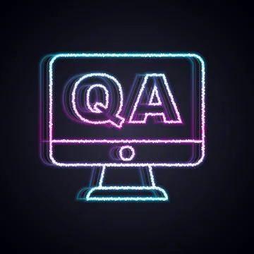 Glowing neon line Speech bubbles with Question and Answer icon isolated on black Illustrazione stock