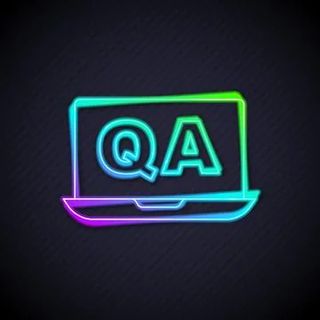 Glowing neon line Speech bubbles with Question and Answer icon isolated on black Illustrazione stock