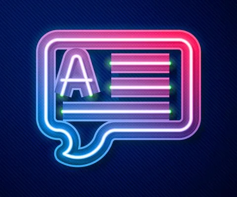 Glowing neon line Speech bubbles with Answer icon isolated on blue background Stock Illustration