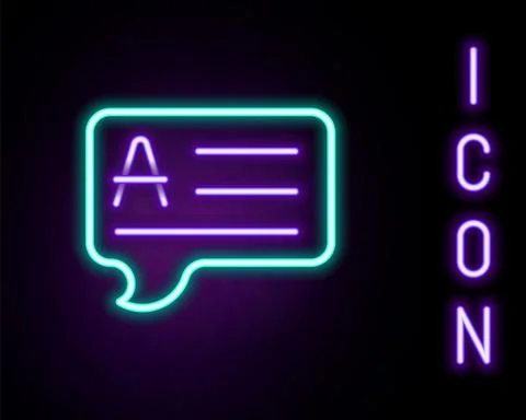 Glowing neon line Speech bubbles with Answer icon isolated on black background Stock Illustration