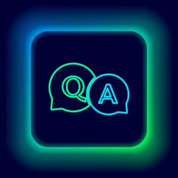 Glowing neon line Speech bubbles with Question and Answer icon isolated on black イラスト素材
