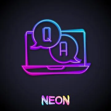 Glowing neon line Speech bubbles with Question and Answer icon isolated on black Stock Illustration