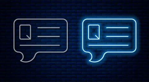 Glowing neon line Speech bubbles with Question icon isolated on brick wall イラスト素材