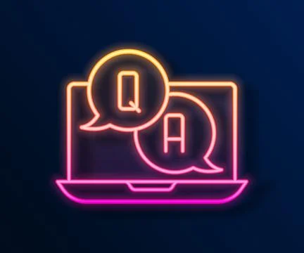 Glowing neon line Speech bubbles with Question and Answer icon isolated on black Illustrazione stock