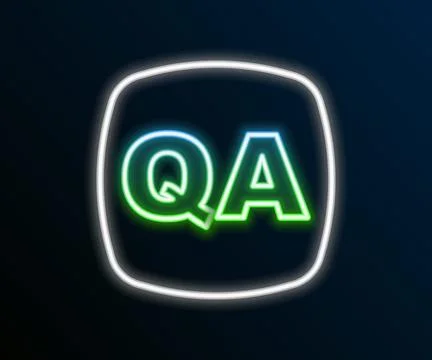 Glowing neon line Speech bubbles with Question and Answer icon isolated on black Illustrazione stock