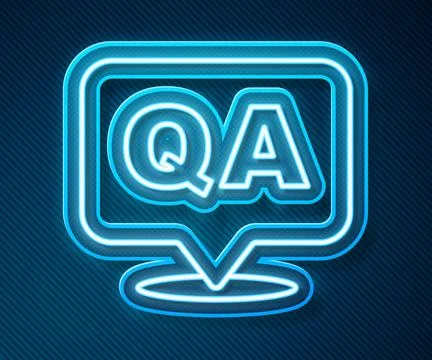Glowing neon line Speech bubbles with Question and Answer icon isolated on bl Stock Illustration